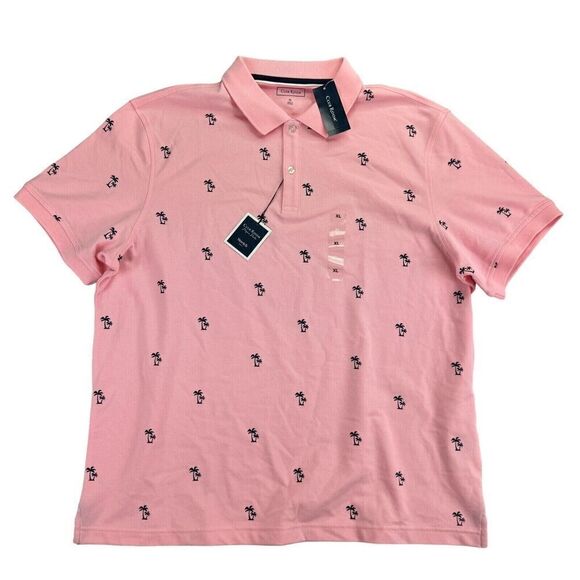 Club Room Mens Shady Palm Print Polo Shirt Short Sleeve Cotton Cupid Blush Sz XL - Picture 1 of 6